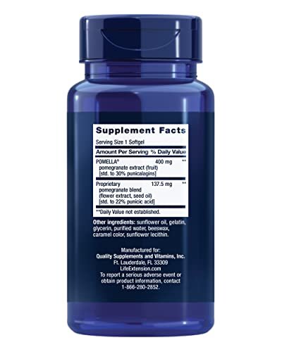 Life Extension Pomegranate Complete - Granatapfel-Extrakt aus Frucht, Blüte und Samenöl - Herz-Kreislauf-Gesundheit, antioxidative Unterstützung, Superfood-Ergänzung - glutenfrei, nicht-GVO, 30 Softgels