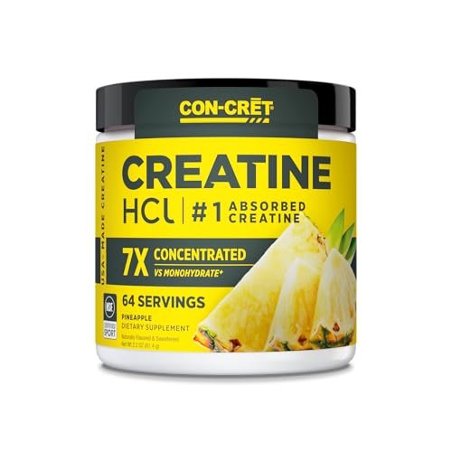 CON-CRET Kreatin HCl Pulver | Unterstützung für Muskeln, Kognition und Zellenergie | Kein Blähungen oder Krämpfe | Hergestellt in den USA & NSF-zertifiziert | Ananas (64 Portionen)