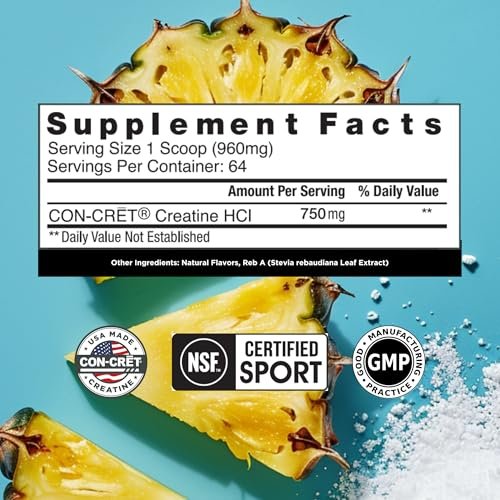 CON-CRET Kreatin HCl Pulver | Unterstützung für Muskeln, Kognition und Zellenergie | Kein Blähungen oder Krämpfe | Hergestellt in den USA & NSF-zertifiziert | Ananas (64 Portionen)