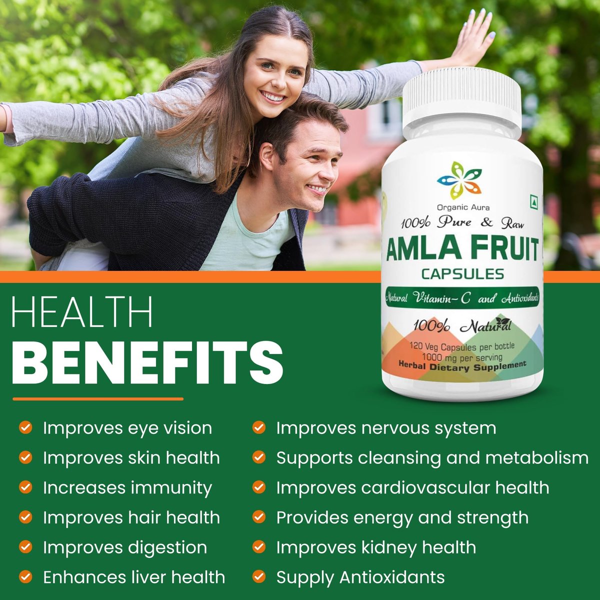 AMLA Kapseln – 1000 mg pro Portion, 120 vegane Kapseln – Rohes grünes Superfood – natürlich, frisch & original – ohne GVO und glutenfrei