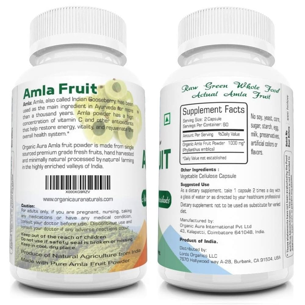 AMLA Kapseln – 1000 mg pro Portion, 120 vegane Kapseln – Rohes grünes Superfood – natürlich, frisch & original – ohne GVO und glutenfrei