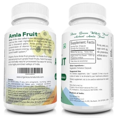 AMLA Kapseln – 1000 mg pro Portion, 120 vegane Kapseln – Rohes grünes Superfood – natürlich, frisch & original – ohne GVO und glutenfrei