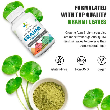 Organic Aura Brahmi Kapseln - 120 Stück. Stärkt und verbessert auf natürliche Weise Immunität und Gedächtnis. Vollständiges grünes Superfood. Nicht-GVO - Glutenfrei.