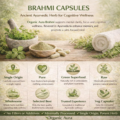 Organic Aura Brahmi Kapseln - 120 Stück. Stärkt und verbessert auf natürliche Weise Immunität und Gedächtnis. Vollständiges grünes Superfood. Nicht-GVO - Glutenfrei.