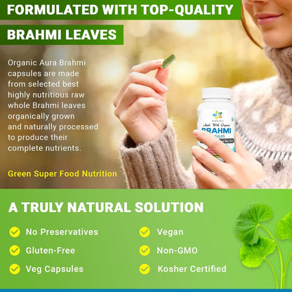 Organic Aura Brahmi Kapseln - 120 Stück. Stärkt und verbessert auf natürliche Weise Immunität und Gedächtnis. Vollständiges grünes Superfood. Nicht-GVO - Glutenfrei.
