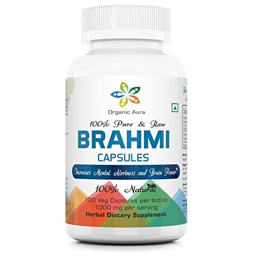 Organic Aura Brahmi Kapseln - 120 Stück. Stärkt und verbessert auf natürliche Weise Immunität und Gedächtnis. Vollständiges grünes Superfood. Nicht-GVO - Glutenfrei.