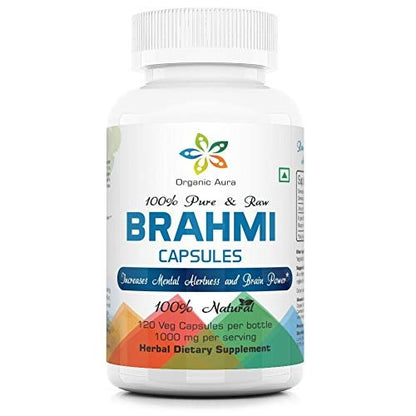 Organic Aura Brahmi Kapseln - 120 Stück. Stärkt und verbessert auf natürliche Weise Immunität und Gedächtnis. Vollständiges grünes Superfood. Nicht-GVO - Glutenfrei.