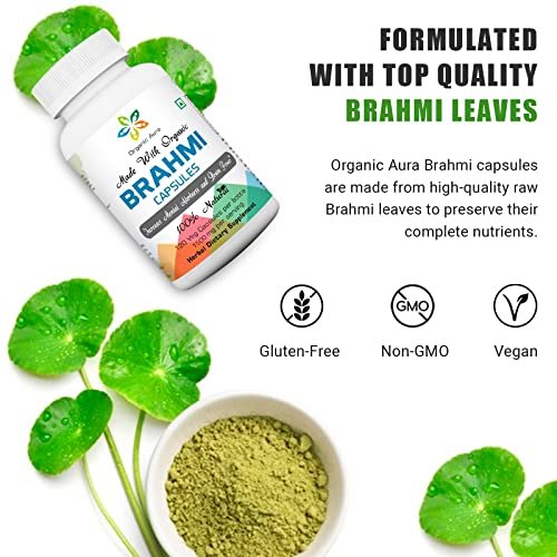 Organic Aura Brahmi Kapseln - 120 Stück. Stärkt und verbessert auf natürliche Weise Immunität und Gedächtnis. Vollständiges grünes Superfood. Nicht-GVO - Glutenfrei.