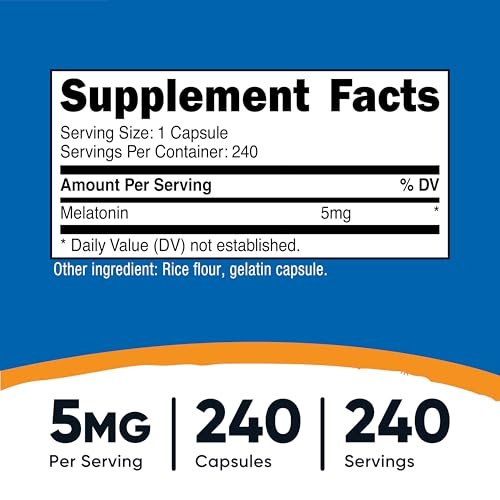 Nutricost Melatonin 5mg, 240 Kapseln – 5mg pro Portion, Non-GMO, Glutenfrei