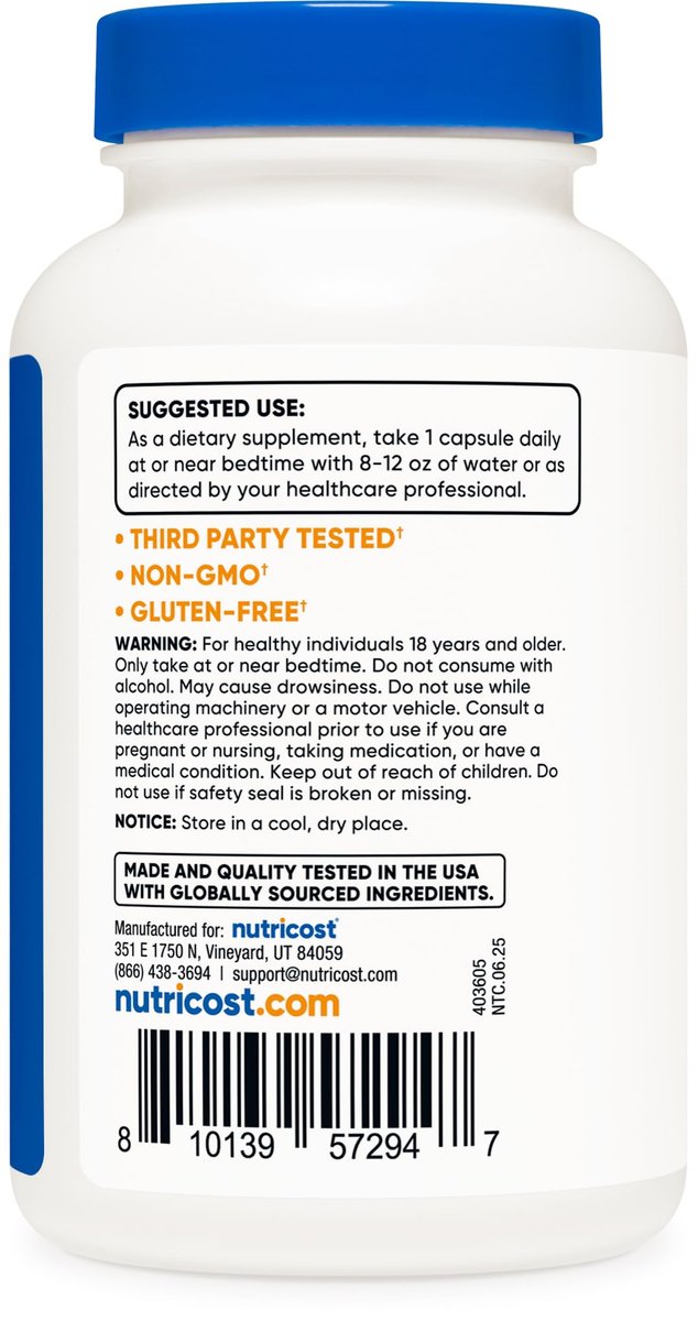 Nutricost Melatonin 5mg, 240 Kapseln – 5mg pro Portion, Non-GMO, Glutenfrei