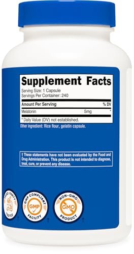 Nutricost Melatonin 5mg, 240 Kapseln – 5mg pro Portion, Non-GMO, Glutenfrei