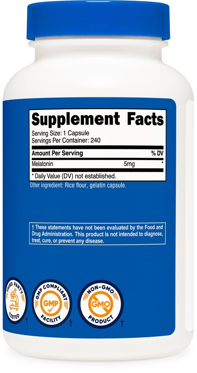 Nutricost Melatonin 5mg, 240 Kapseln – 5mg pro Portion, Non-GMO, Glutenfrei