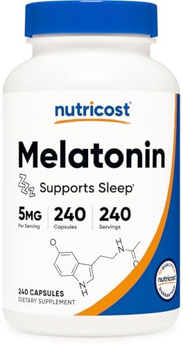 Nutricost Melatonin 5mg, 240 Kapseln – 5mg pro Portion, Non-GMO, Glutenfrei