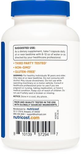 Nutricost Melatonin 5mg, 240 Kapseln – 5mg pro Portion, Non-GMO, Glutenfrei