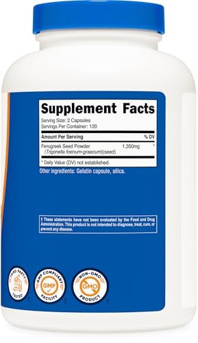 Nutricost Bockshornklee Samen 1350mg, 240 Kapseln - Glutenfrei, Nicht-GVO, 675mg pro Kapsel