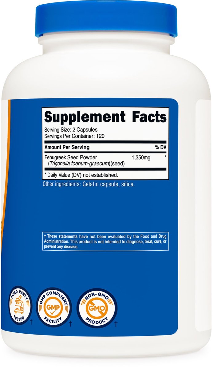 Nutricost Bockshornklee Samen 1350mg, 240 Kapseln - Glutenfrei, Nicht-GVO, 675mg pro Kapsel