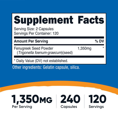 Nutricost Bockshornklee Samen 1350mg, 240 Kapseln - Glutenfrei, Nicht-GVO, 675mg pro Kapsel