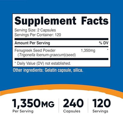 Nutricost Bockshornklee Samen 1350mg, 240 Kapseln - Glutenfrei, Nicht-GVO, 675mg pro Kapsel