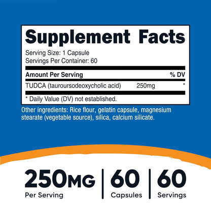 Nutricost Tudca 250mg, 60 Kapseln (Tauroursodeoxycholsäure) - Premium Qualität