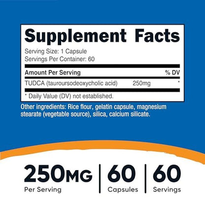 Nutricost Tudca 250mg, 60 Kapseln (Tauroursodeoxycholsäure) - Premium Qualität