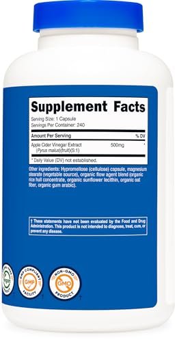 Nutricost Apfelessig Kapseln 500mg, 240 vegetarische Kapseln - Natürlich, Vegetarisch, GMP, Nicht-GVO und Glutenfrei