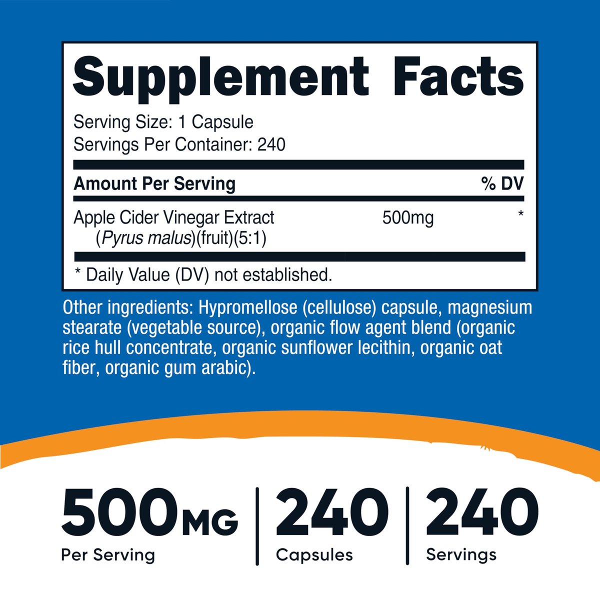 Nutricost Apfelessig Kapseln 500mg, 240 vegetarische Kapseln - Natürlich, Vegetarisch, GMP, Nicht-GVO und Glutenfrei