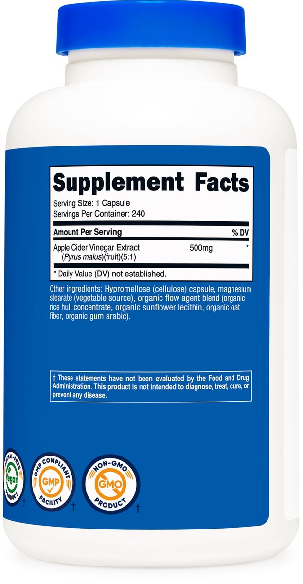 Nutricost Apfelessig Kapseln 500mg, 240 vegetarische Kapseln - Natürlich, Vegetarisch, GMP, Nicht-GVO und Glutenfrei
