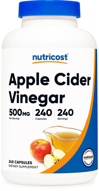 Nutricost Apfelessig Kapseln 500mg, 240 vegetarische Kapseln - Natürlich, Vegetarisch, GMP, Nicht-GVO und Glutenfrei