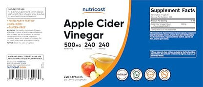 Nutricost Apfelessig Kapseln 500mg, 240 vegetarische Kapseln - Natürlich, Vegetarisch, GMP, Nicht-GVO und Glutenfrei