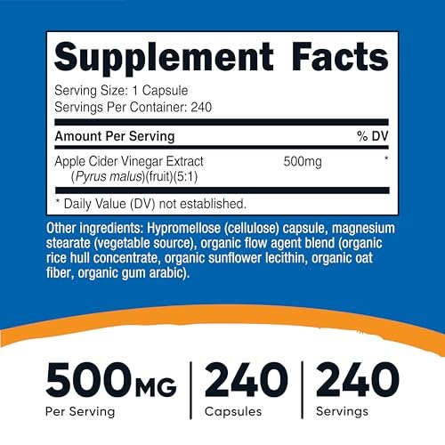 Nutricost Apfelessig Kapseln 500mg, 240 vegetarische Kapseln - Natürlich, Vegetarisch, GMP, Nicht-GVO und Glutenfrei