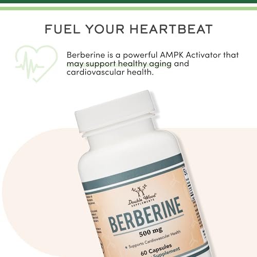 Berberin Supplement 500mg, Hohe Reinheit 97% HCl, 60 Kapseln (Drittgeprüft, Nicht-GVO, Glutenfrei, Vegan) – AMPK-Aktivator – Berberin HCL für Herz-Kreislauf-Gesundheit von Double Wood