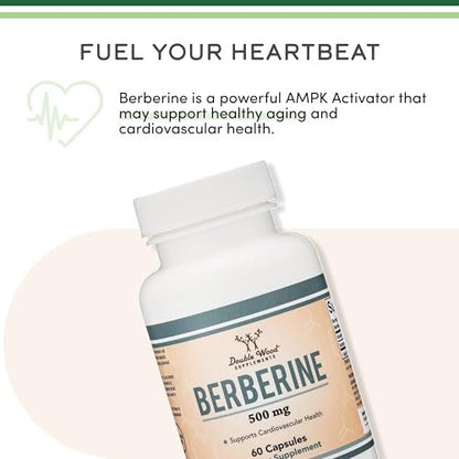 Berberin Supplement 500mg, Hohe Reinheit 97% HCl, 60 Kapseln (Drittgeprüft, Nicht-GVO, Glutenfrei, Vegan) – AMPK-Aktivator – Berberin HCL für Herz-Kreislauf-Gesundheit von Double Wood