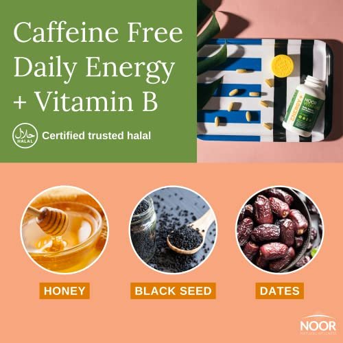Noor Vitamins Energy+ Multivitamin – Halal Multivitamin für Energie, Immunsystem & Vitalität mit 26 Vitaminen & Mineralstoffen, Schwarzkümmel, Datteln, Honig, für Männer & Frauen, Gelatinefrei, 2-Monats-Vorrat