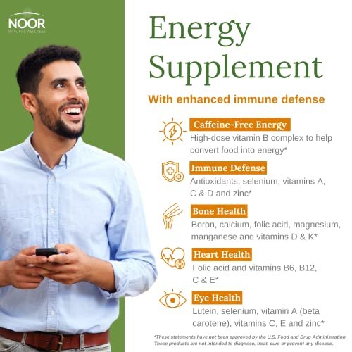 Noor Vitamins Energy+ Multivitamin – Halal Multivitamin für Energie, Immunsystem & Vitalität mit 26 Vitaminen & Mineralstoffen, Schwarzkümmel, Datteln, Honig, für Männer & Frauen, Gelatinefrei, 2-Monats-Vorrat