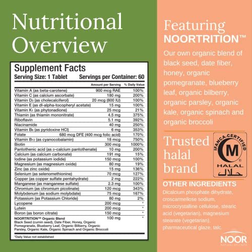 Noor Vitamins Energy+ Multivitamin – Halal Multivitamin für Energie, Immunsystem & Vitalität mit 26 Vitaminen & Mineralstoffen, Schwarzkümmel, Datteln, Honig, für Männer & Frauen, Gelatinefrei, 2-Monats-Vorrat