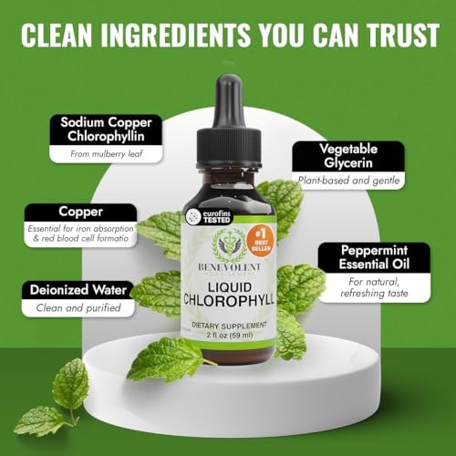 Benevolent Nourishment Chlorophyll-Tropfen, Entgiftung & Immununterstützung, Innerer Deodorant, 60 ml
