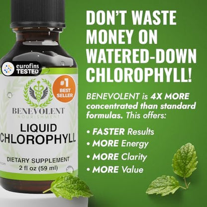 Benevolent Nourishment Chlorophyll-Tropfen, Entgiftung & Immununterstützung, Innerer Deodorant, 60 ml
