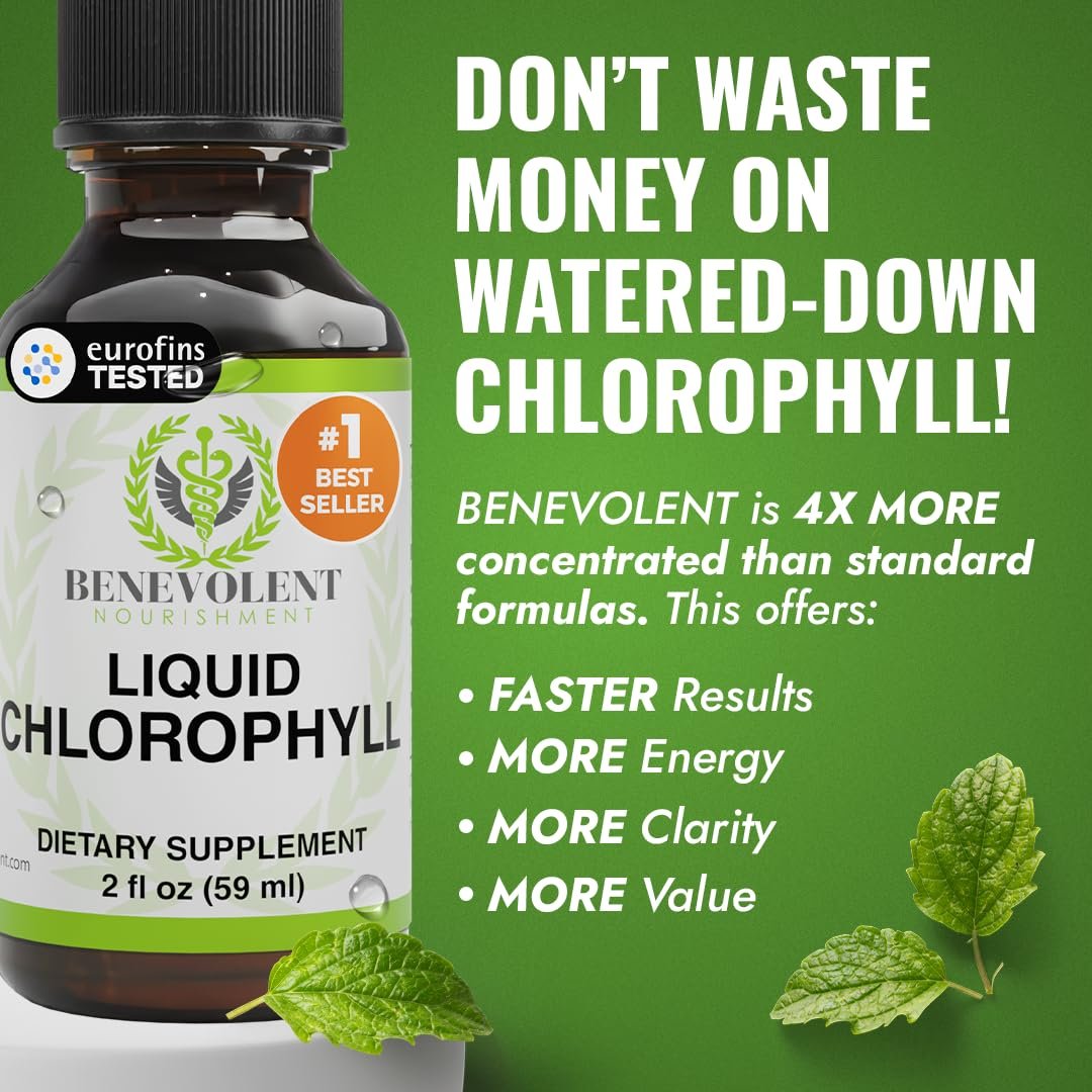 Benevolent Nourishment Chlorophyll-Tropfen, Entgiftung & Immununterstützung, Innerer Deodorant, 60 ml