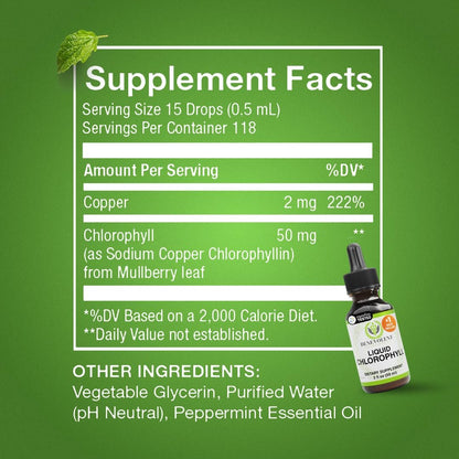 Benevolent Nourishment Chlorophyll-Tropfen, Entgiftung & Immununterstützung, Innerer Deodorant, 60 ml