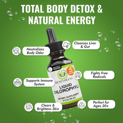 Benevolent Nourishment Chlorophyll-Tropfen, Entgiftung & Immununterstützung, Innerer Deodorant, 60 ml