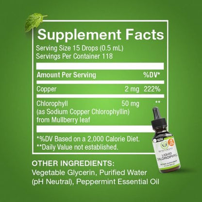 Benevolent Nourishment Chlorophyll-Tropfen, Entgiftung & Immununterstützung, Innerer Deodorant, 60 ml