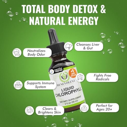 Benevolent Nourishment Chlorophyll-Tropfen, Entgiftung & Immununterstützung, Innerer Deodorant, 60 ml
