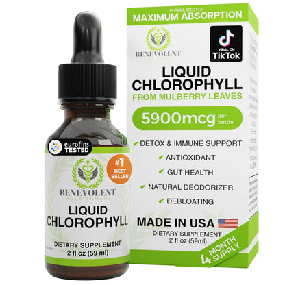 Benevolent Nourishment Chlorophyll-Tropfen, Entgiftung & Immununterstützung, Innerer Deodorant, 60 ml