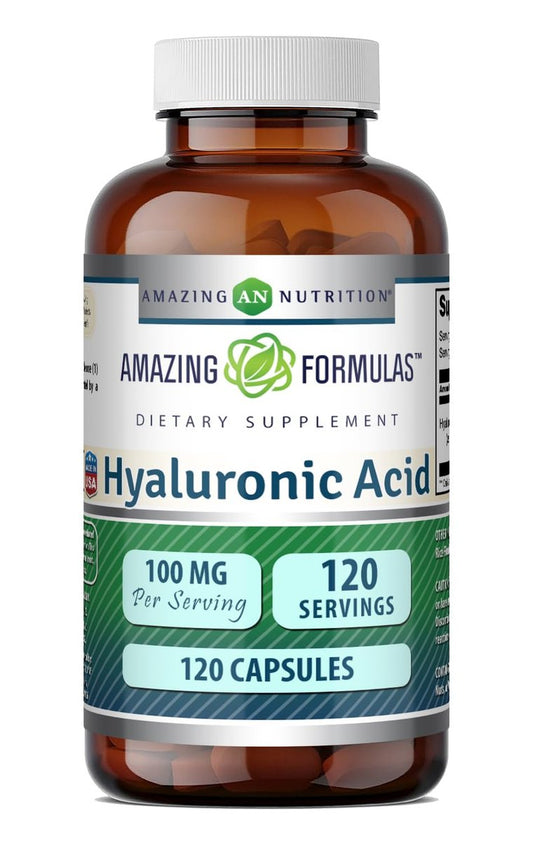 Amazing Formulas Hyaluronsäure 100 mg Kapseln | Nahrungsergänzungsmittel | Non-GMO | Glutenfrei | Hergestellt in den USA (1 Packung | 120 Stück)
