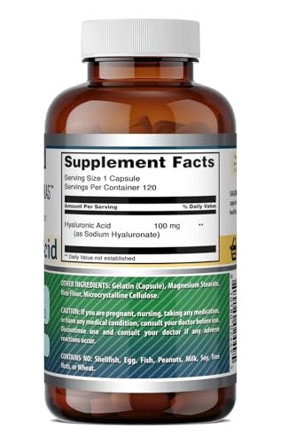 Amazing Formulas Hyaluronsäure 100 mg Kapseln | Nahrungsergänzungsmittel | Non-GMO | Glutenfrei | Hergestellt in den USA (1 Packung | 120 Stück)