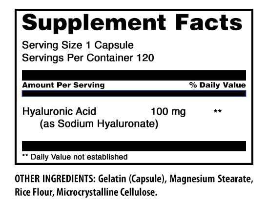 Amazing Formulas Hyaluronsäure 100 mg Kapseln | Nahrungsergänzungsmittel | Non-GMO | Glutenfrei | Hergestellt in den USA (1 Packung | 120 Stück)