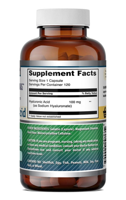Amazing Formulas Hyaluronsäure 100 mg Kapseln | Nahrungsergänzungsmittel | Non-GMO | Glutenfrei | Hergestellt in den USA (1 Packung | 120 Stück)