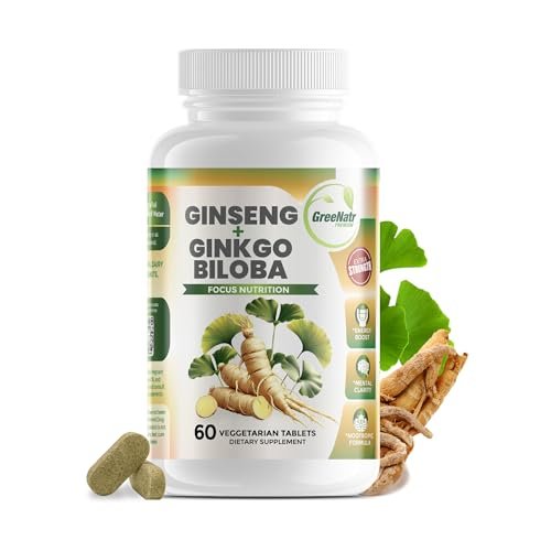GreeNatr Ginko Biloba & Panax Ginseng Supplement – Gedächtnis & Konzentration, 60 Tabletten