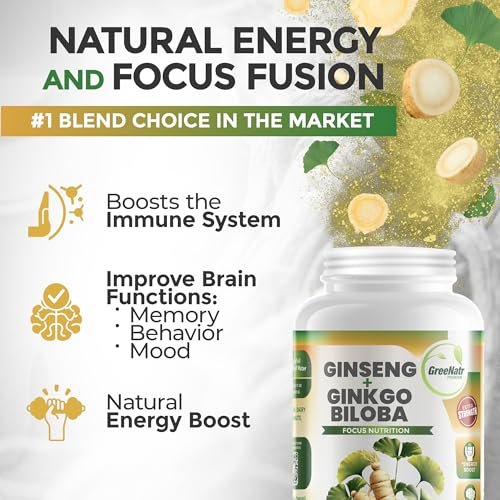 GreeNatr Ginko Biloba & Panax Ginseng Supplement – Gedächtnis & Konzentration, 60 Tabletten