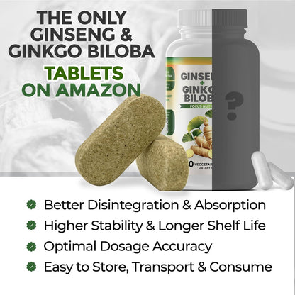 GreeNatr Ginko Biloba & Panax Ginseng Supplement – Gedächtnis & Konzentration, 60 Tabletten